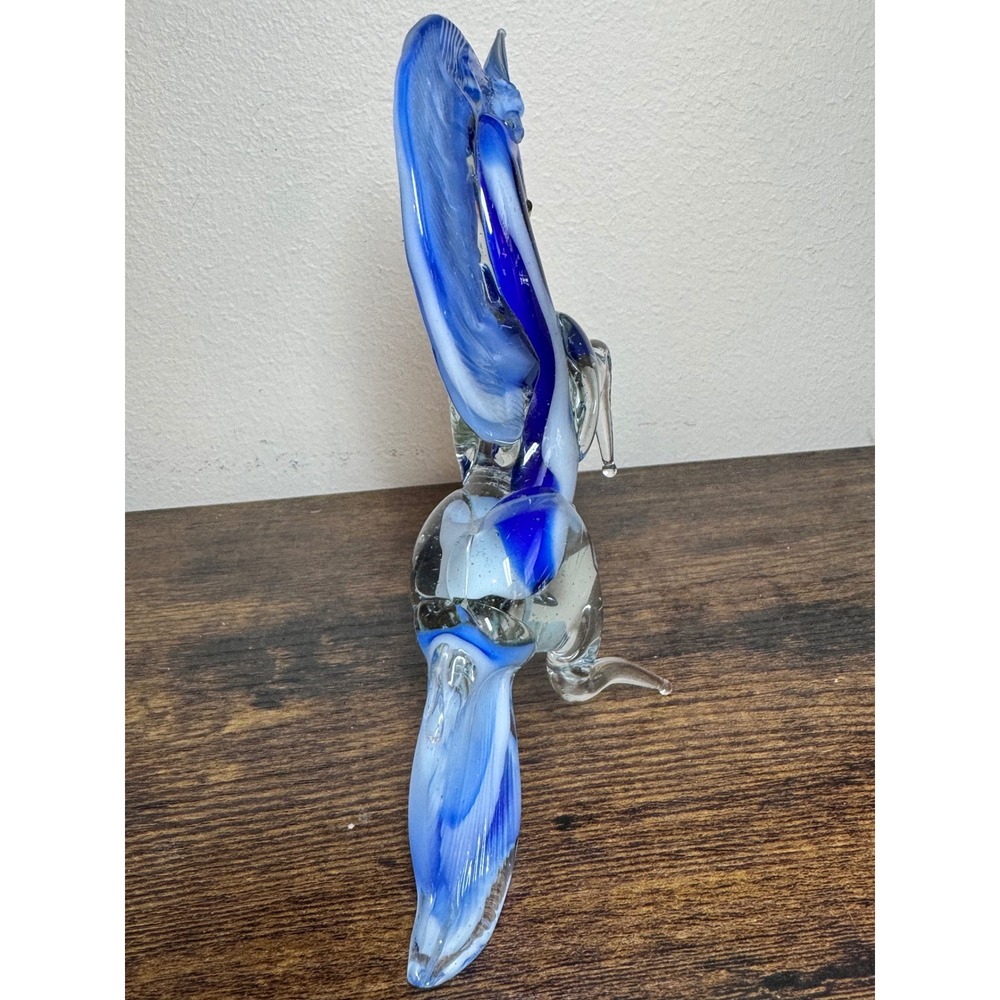 Blue Hand Blown Art Glass Rearing Unicorn Figurine Sculpture 6" Mystical Swirl - Picture 4 of 8